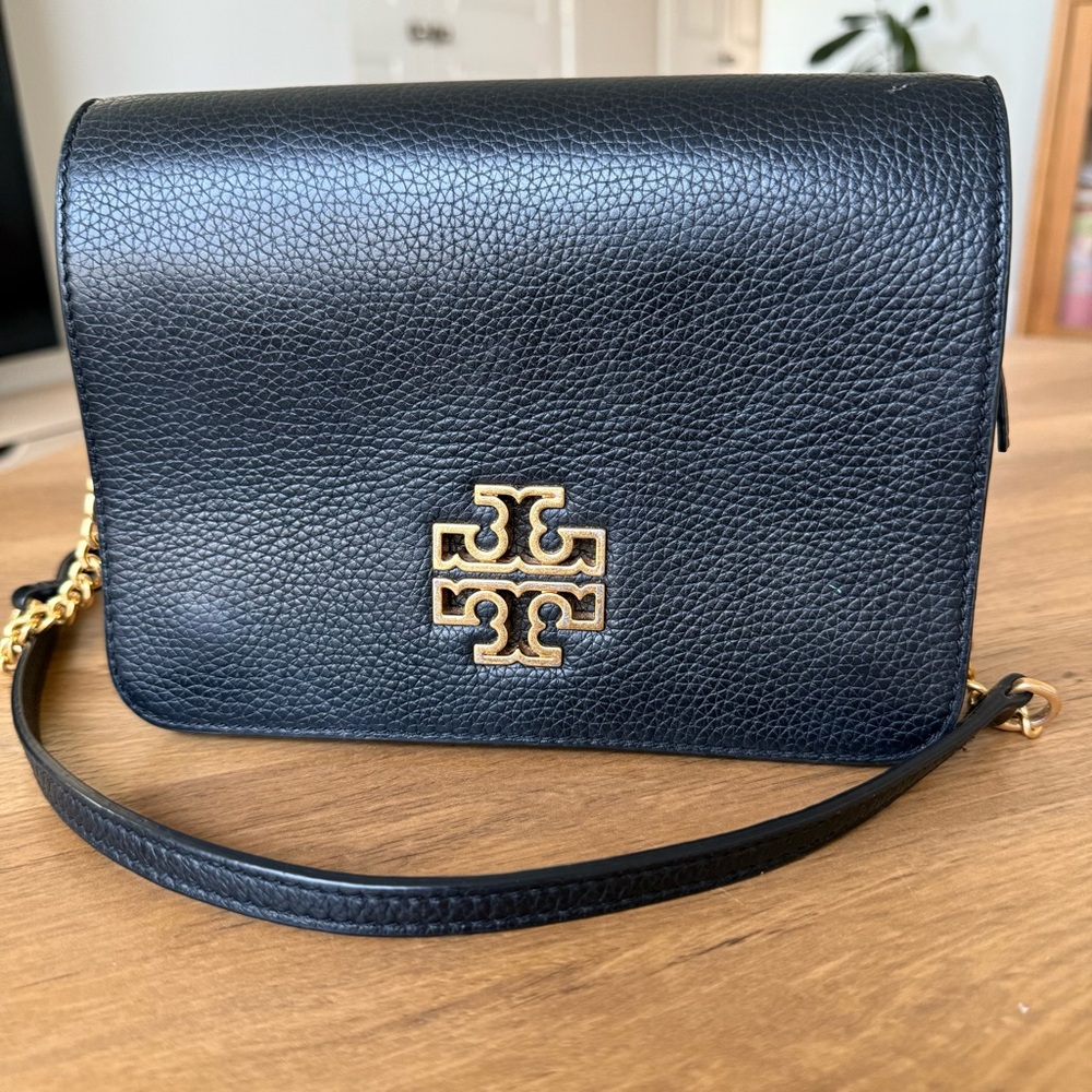 Tory Burch Britten Chain Strap Combo Crossbody Pebbled Leather Black